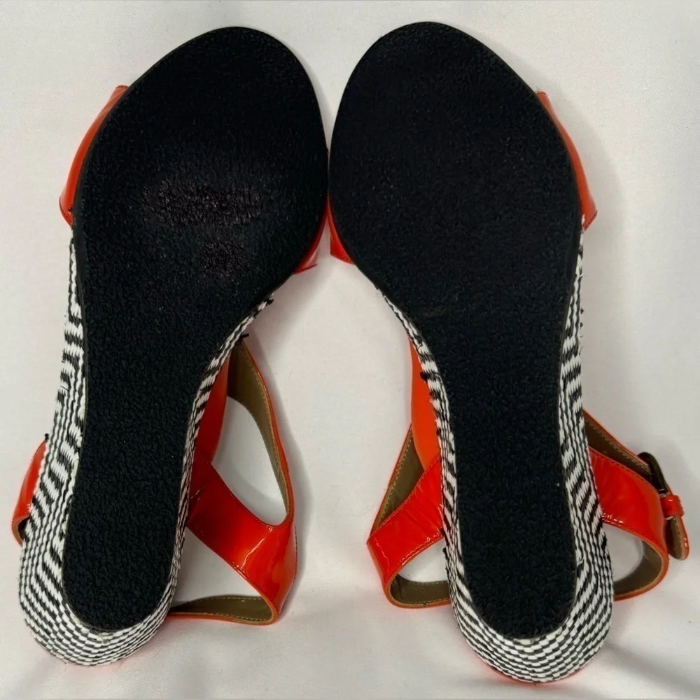 Anyi Lu Women’s Lola Red/Orange Patent Wedge Sandals Handmade in Italy Size 39